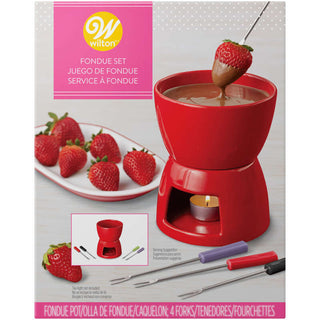 Red Ceramic Fondue Pot Set