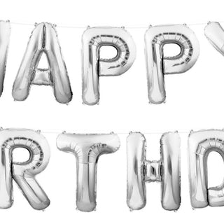 Happy Birthday Balloon Banner Silver