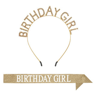Birthday Girl Rhinestone Headband & Glitter Sash Set