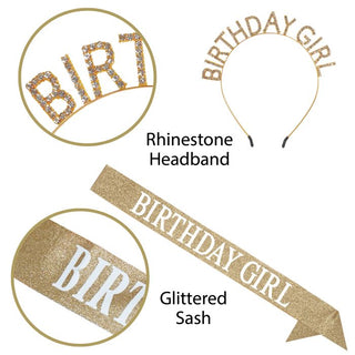 Birthday Girl Rhinestone Headband & Glitter Sash Set