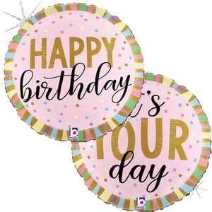 Pastel Stripes Birthday Mylar Balloon