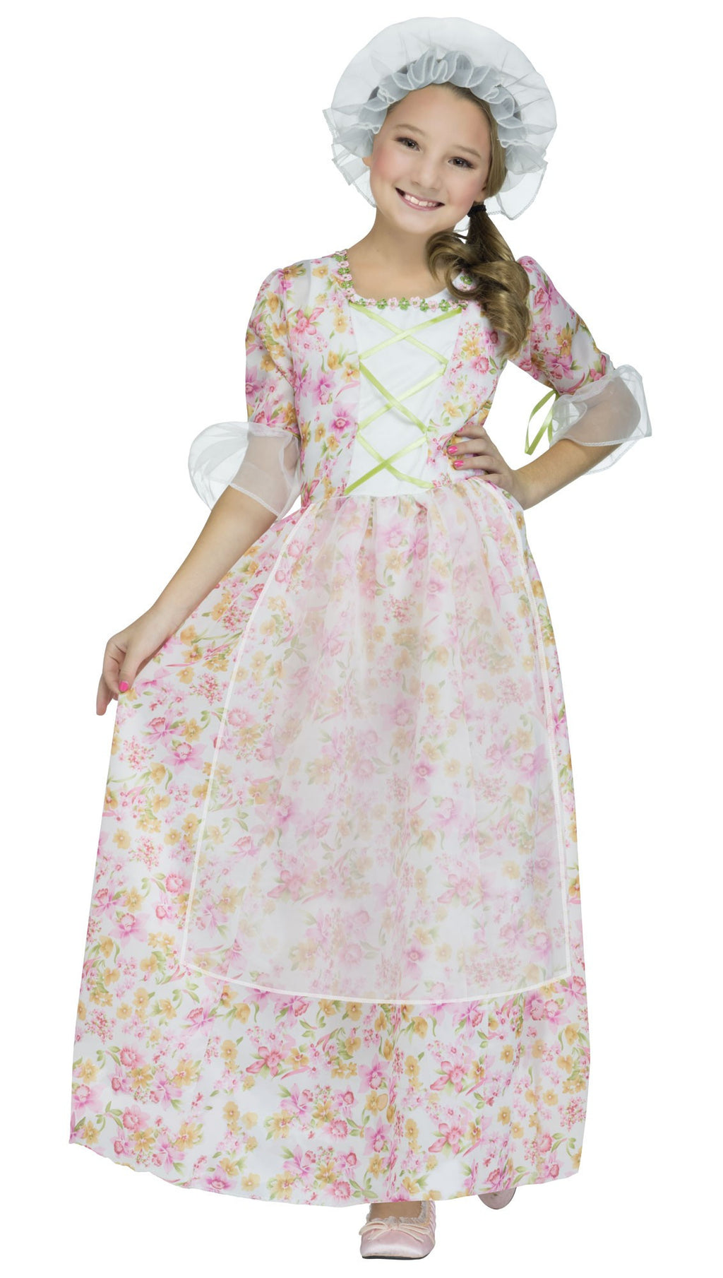 Pink Colonial Girls Costume with Cap