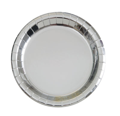 Metallic Silver Party Plates- 8 Count/ 7 inch Dessert Plate