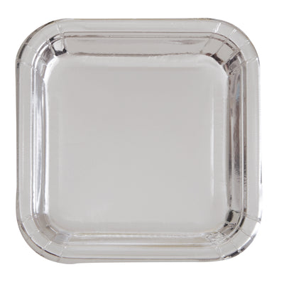Metallic Silver Party Plates - 8 inch/ Square Plates
