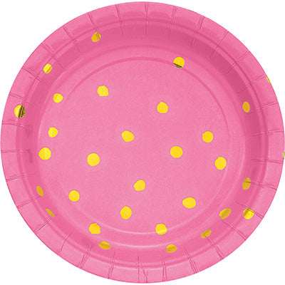 Pink and Gold Foil Polka Dot Dessert Plates/ 8 Count - 7