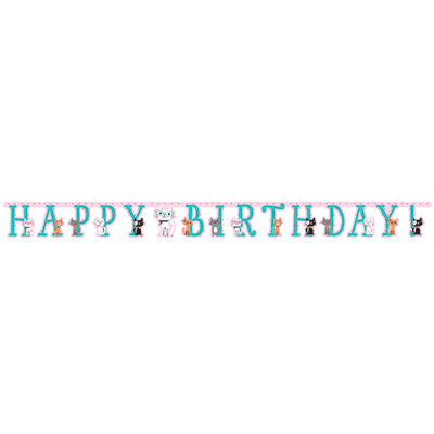 Purr-Fect Party Jointed Happy Birthday Banner - 10' x 7"