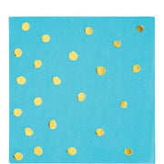 Bermuda Blue and Gold Foil Polka Dot Beverage Napkins/16 Count/3 Ply