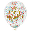 Confetti Balloons - Happy Birthday Primary Colors with Gold Accents - 6 Count