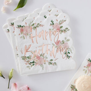 Rose Gold Floral Luncheon Birthday Napkins