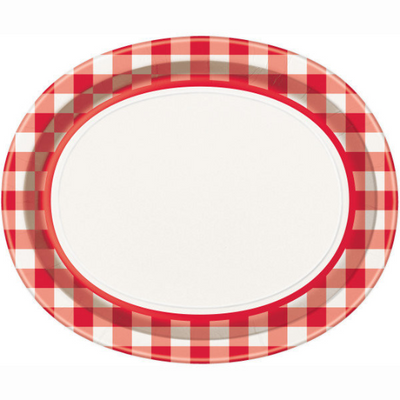 Red Gingham Oval Platters/ 8 Count